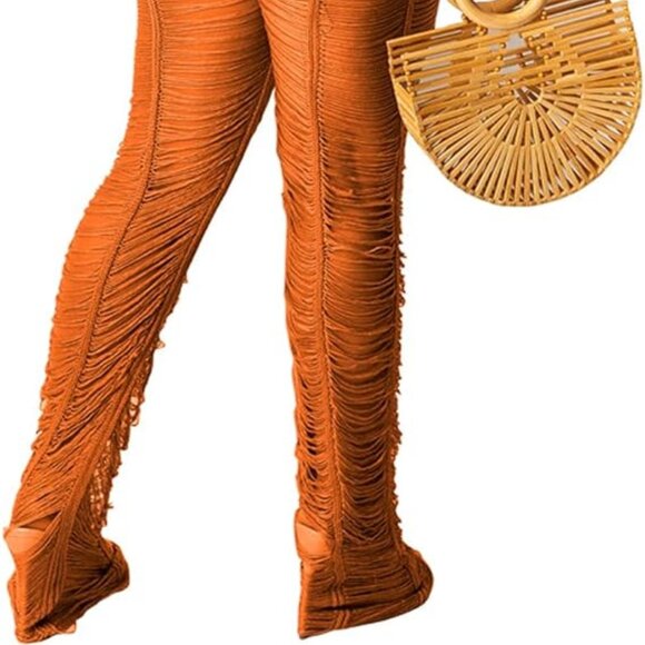 Crochet Orange Hollow Out One-Piece Bikini See Through Cover Up Jumpsuit SZ M - Picture 6 of 10